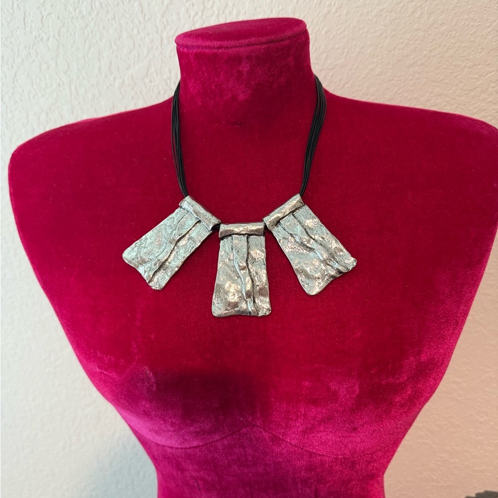 Silver Statement Necklace with Matching Earrings Set
